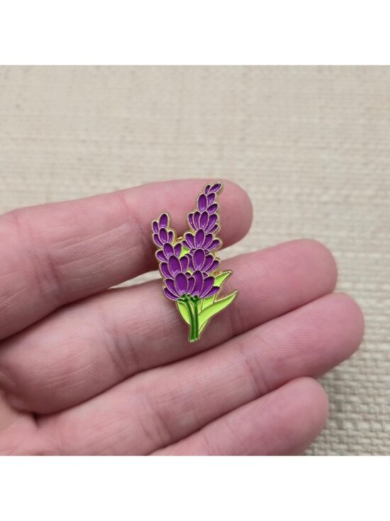 Jewelry - Purple Lavender Enamel Lapel Pin - Cute Botanical Flower Brooch Badge A9063